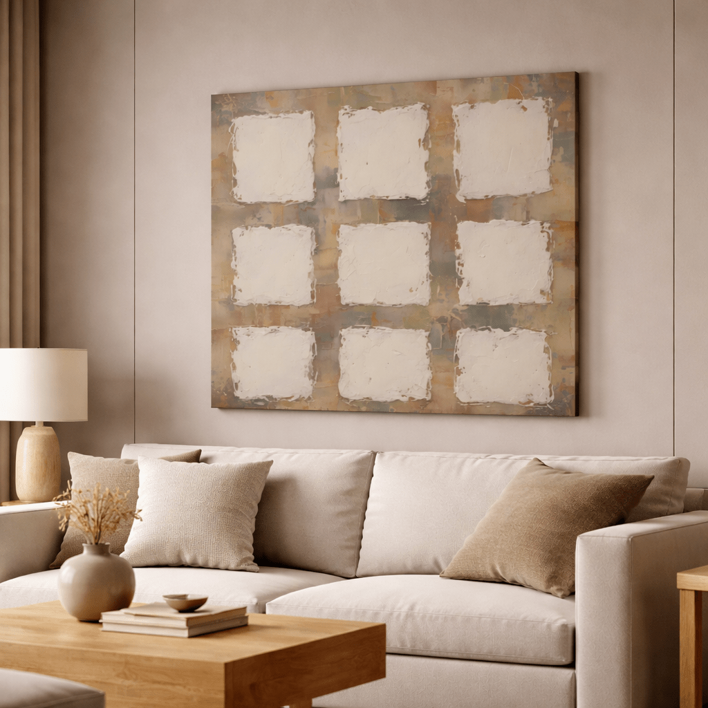 Abstract Neutral Textured Squares Wabi Sabi - Canvas Wall Art Print - YesArtYes