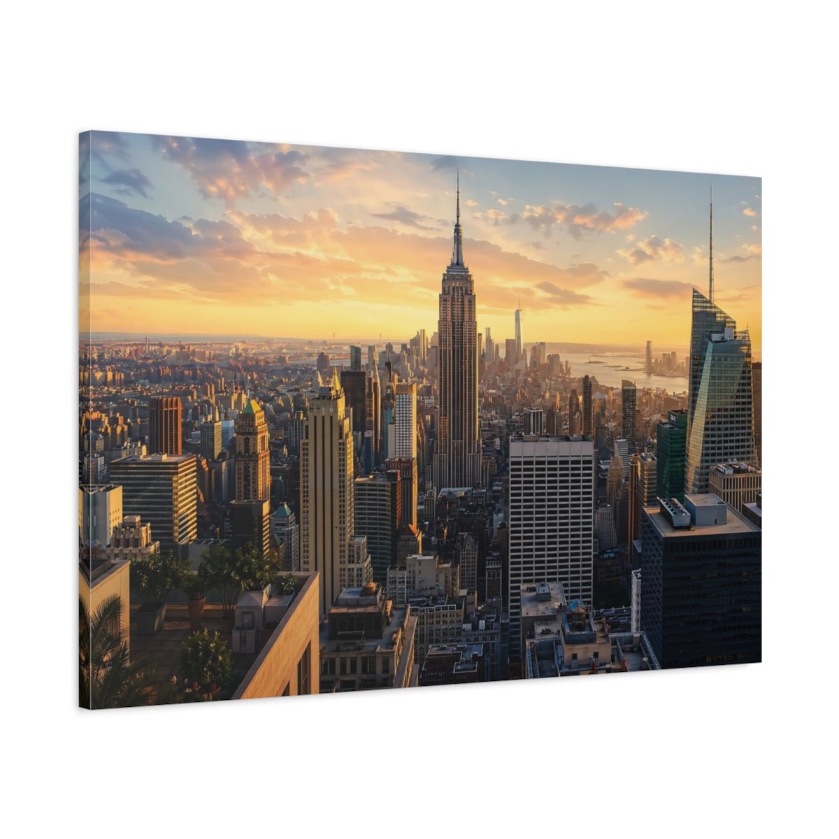 Abstract Nyc Skyline Golden Cityscape Canvas Wall Art Print – Modern Living Room, Above Console Table - YesArtYes
