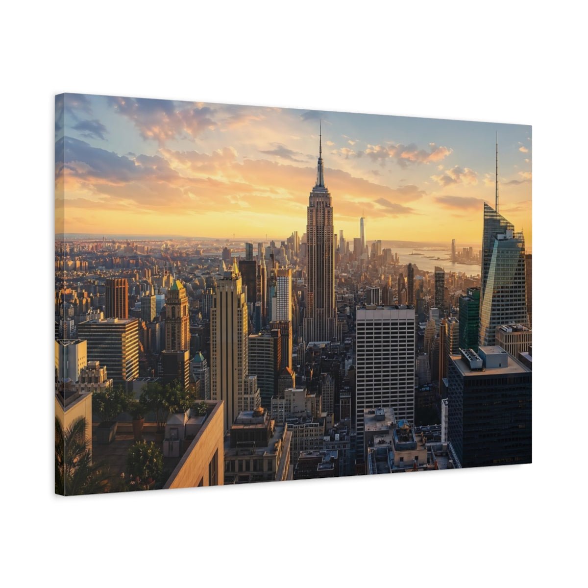 Abstract Nyc Skyline Golden Cityscape Canvas Wall Art Print – Modern Living Room, Above Console Table - YesArtYes