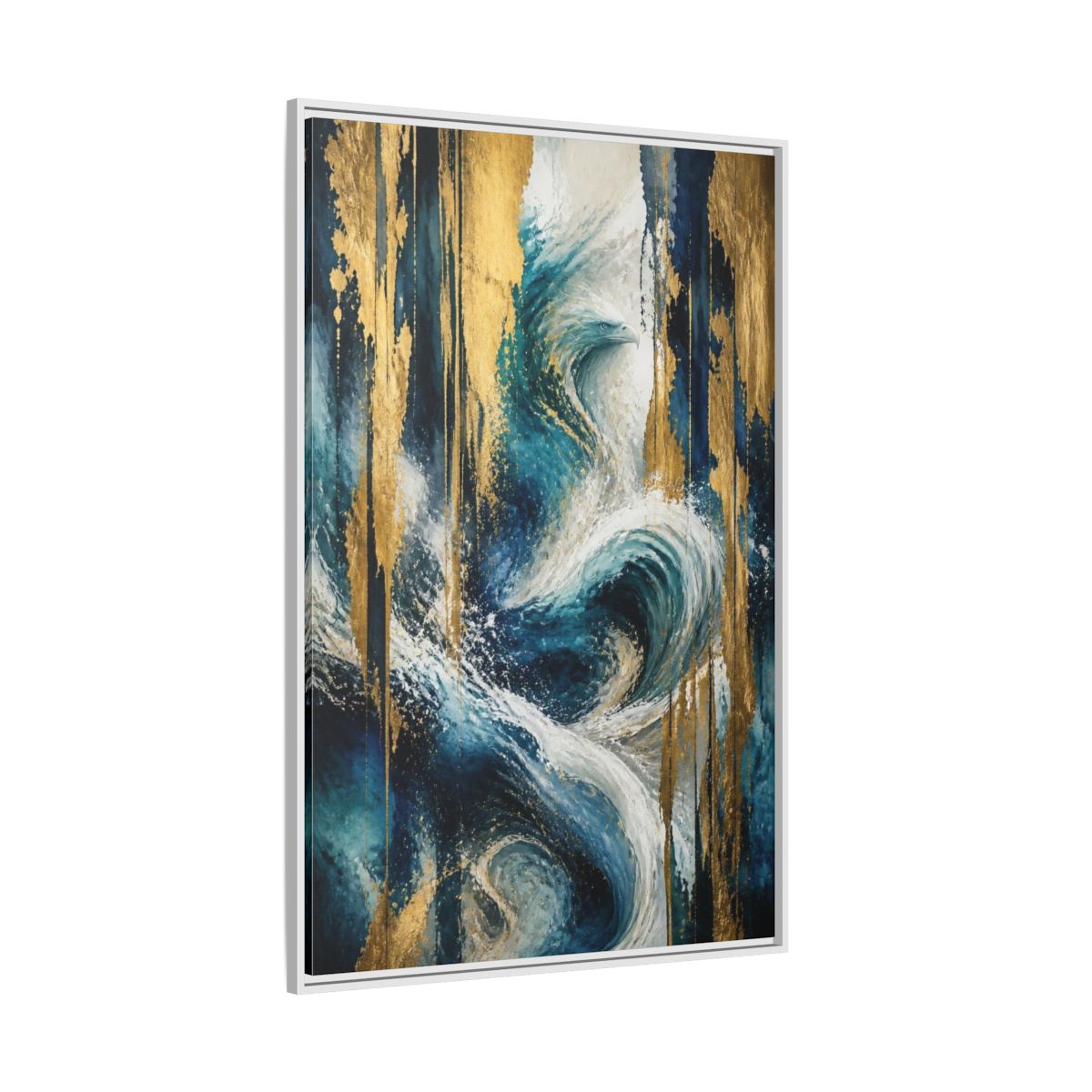 Side Mockup 7. Abstract Ocean Eagle shown as framed canvas print
