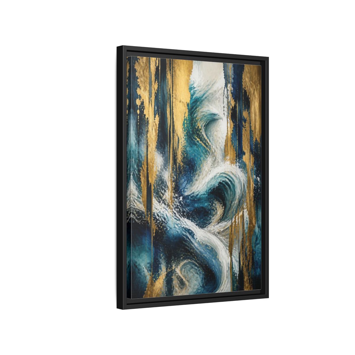 Side Mockup 3. Abstract Ocean Eagle shown as framed canvas print