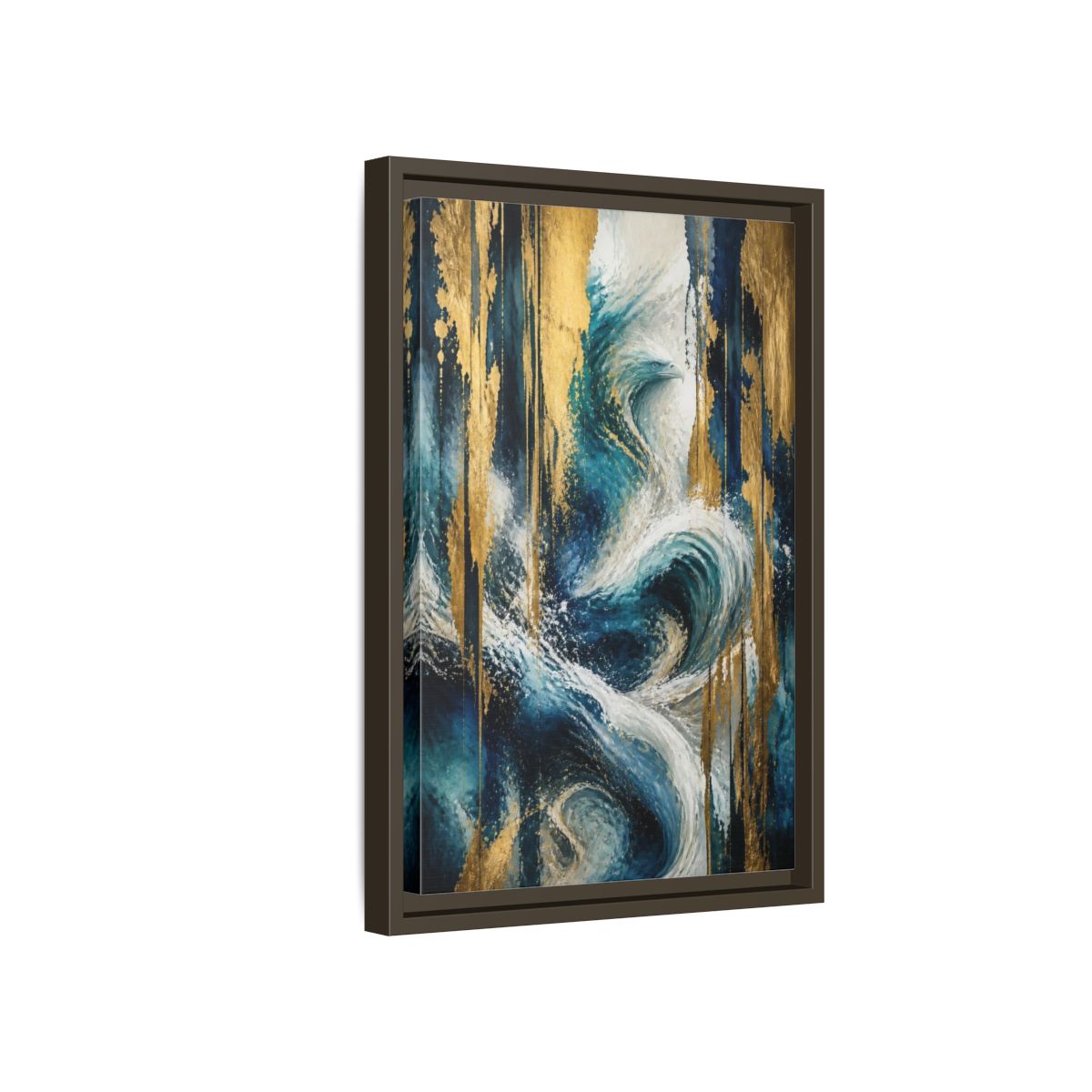 Side Mockup 5. Abstract Ocean Eagle shown as framed canvas print