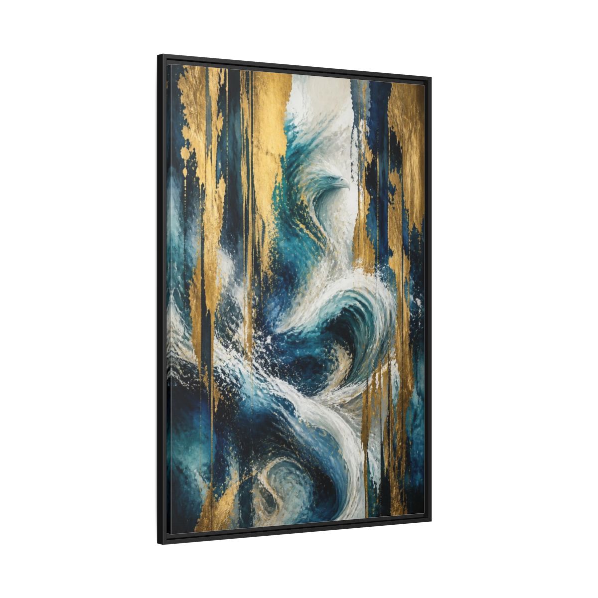 Side Mockup 12. Abstract Ocean Eagle shown as framed canvas print
