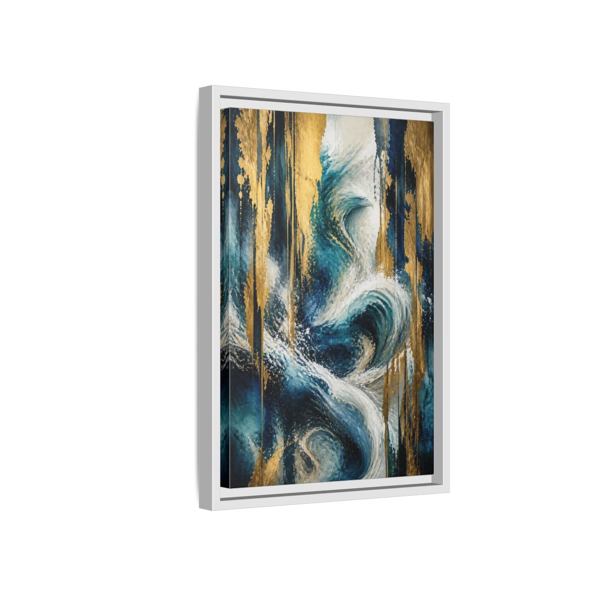 Side Mockup 4. Abstract Ocean Eagle shown as framed canvas print
