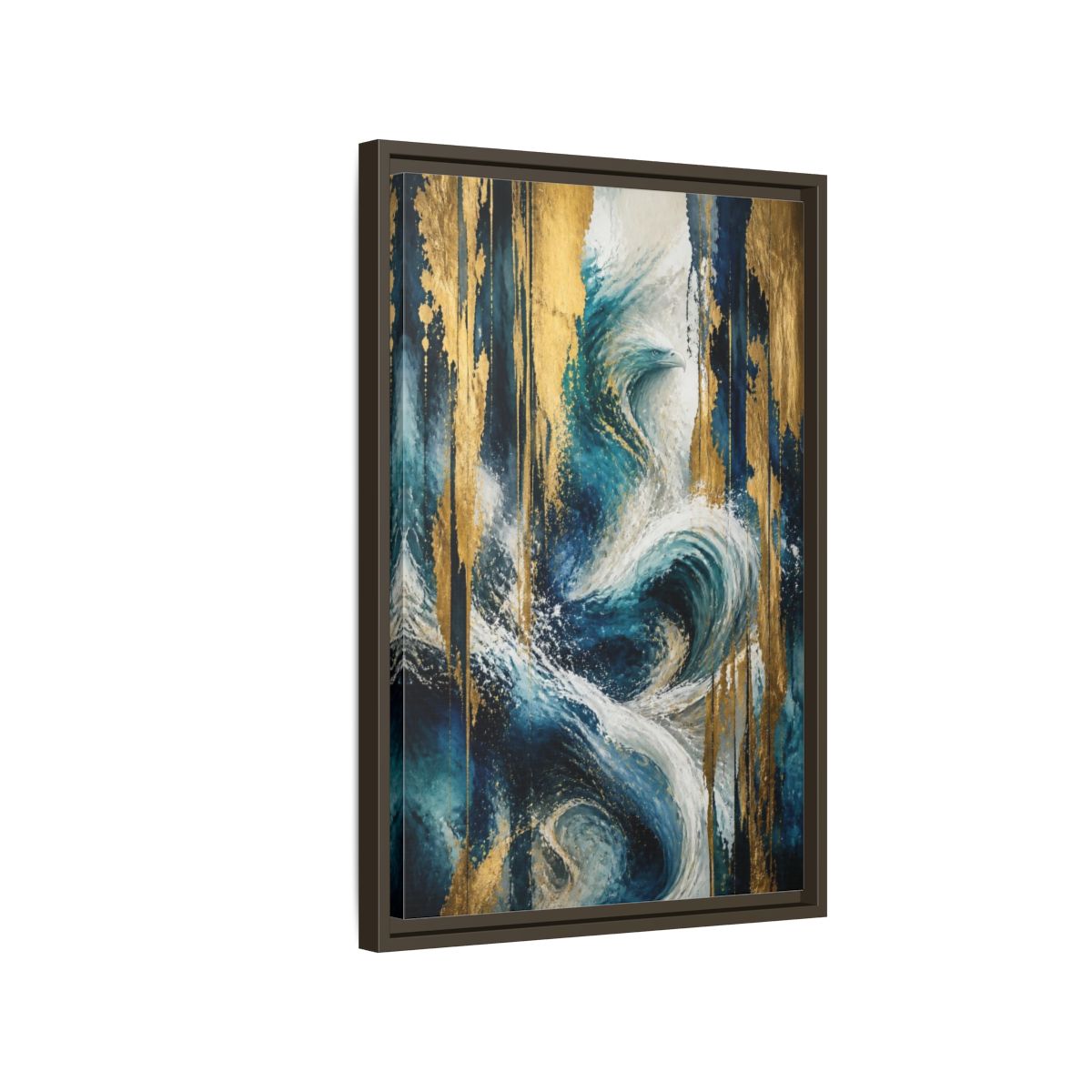 Side Mockup 2. Abstract Ocean Eagle shown as framed canvas print