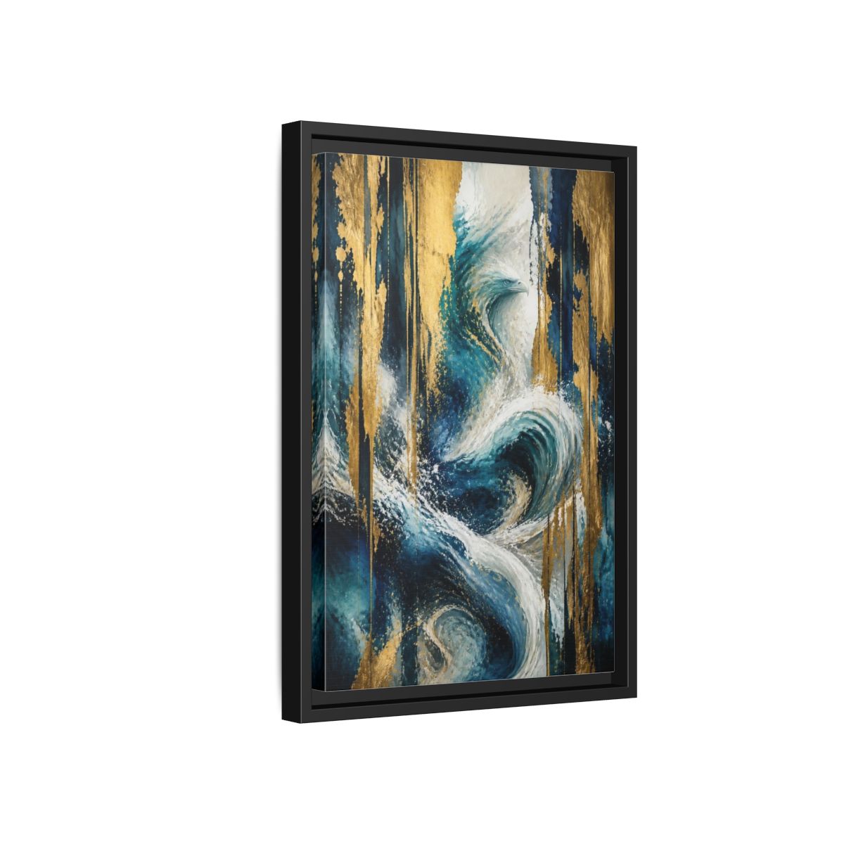 Side Mockup 6. Abstract Ocean Eagle shown as framed canvas print