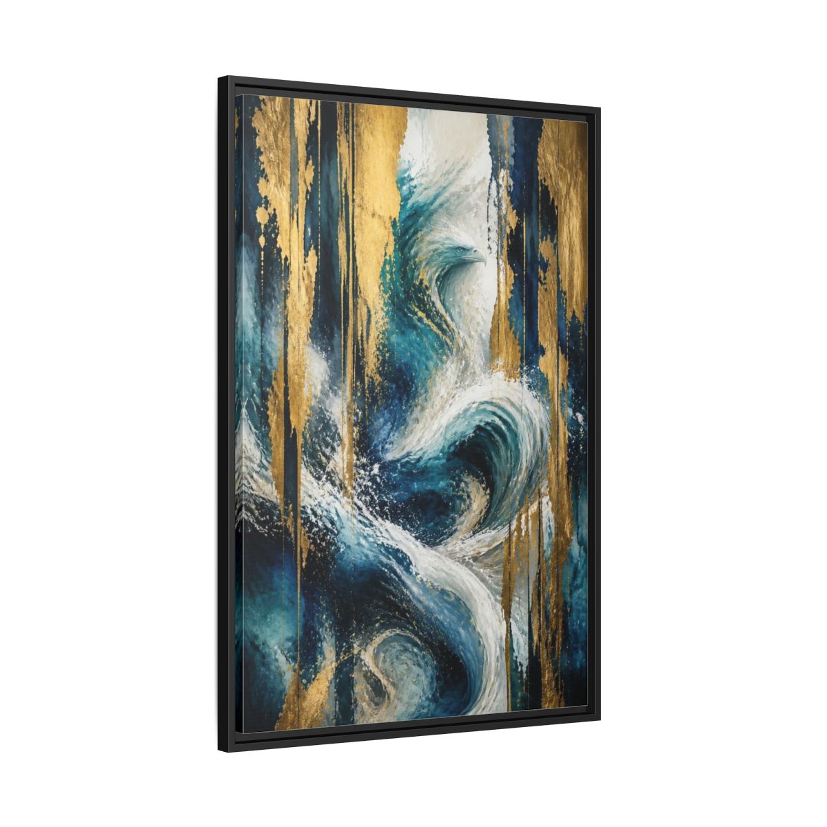 Side Mockup 13. Abstract Ocean Eagle shown as framed canvas print