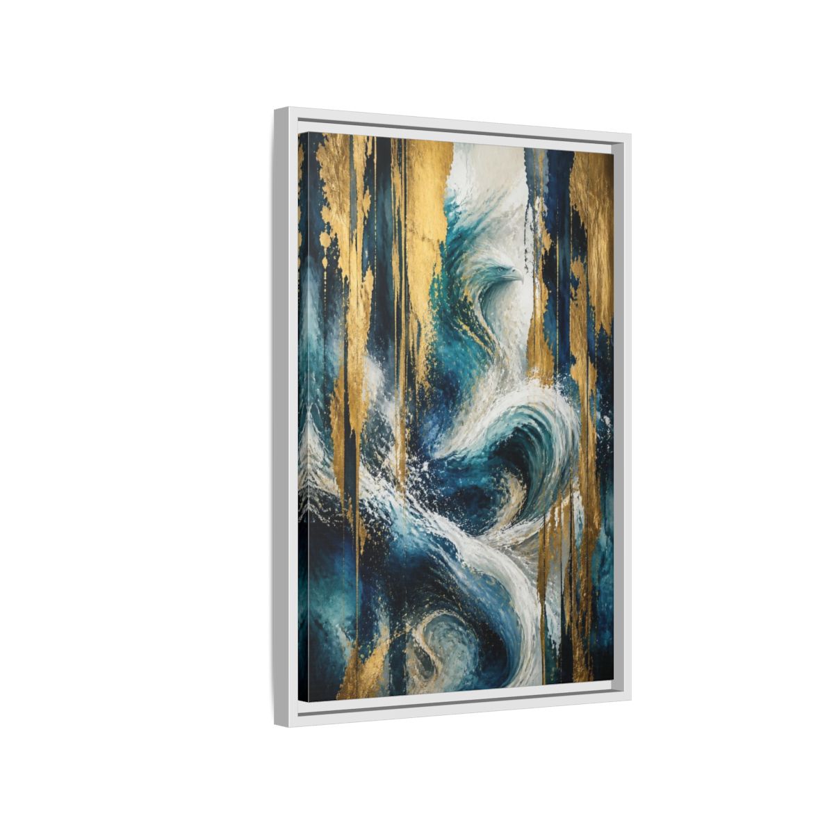 Side Mockup 1. Abstract Ocean Eagle shown as framed canvas print