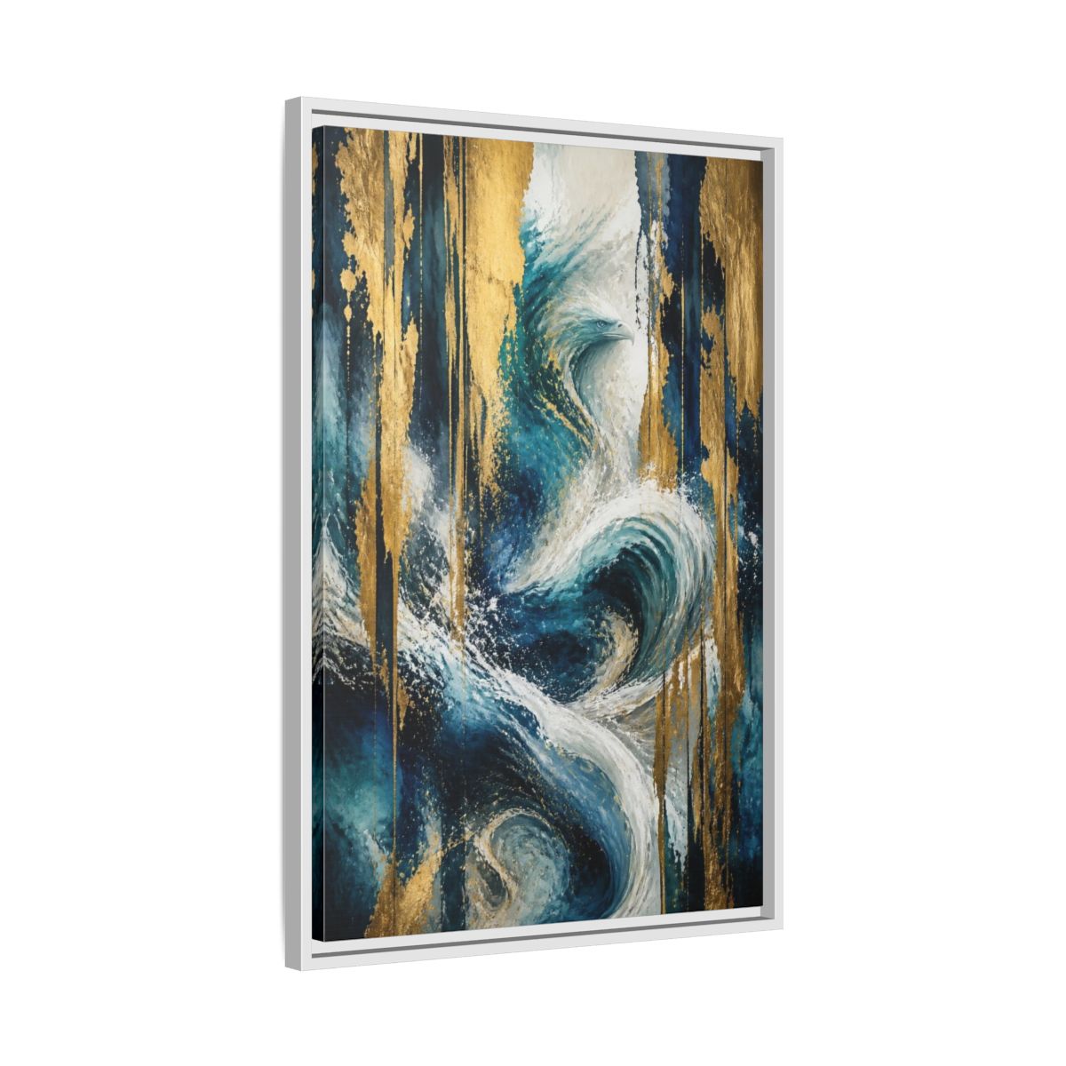 Side Mockup 10. Abstract Ocean Eagle shown as framed canvas print