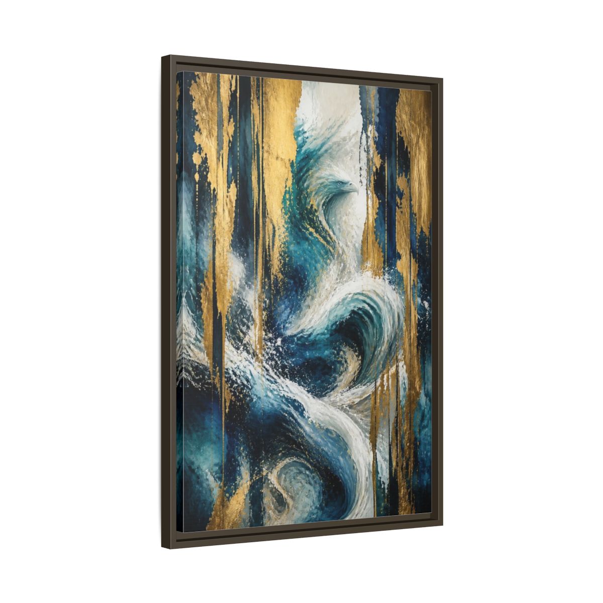 Side Mockup 11. Abstract Ocean Eagle shown as framed canvas print