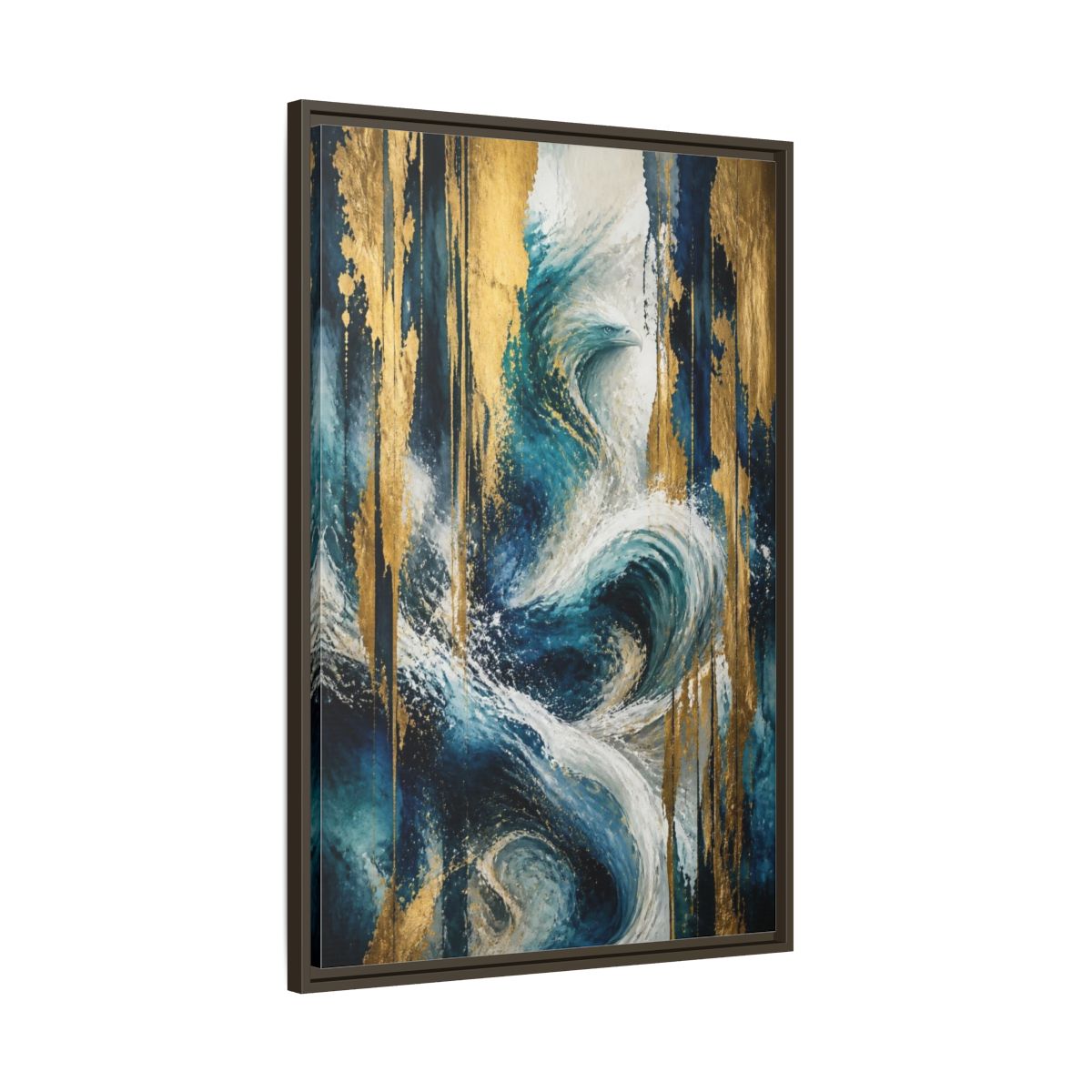 Main Mockup. Abstract Ocean Eagle shown as framed canvas print