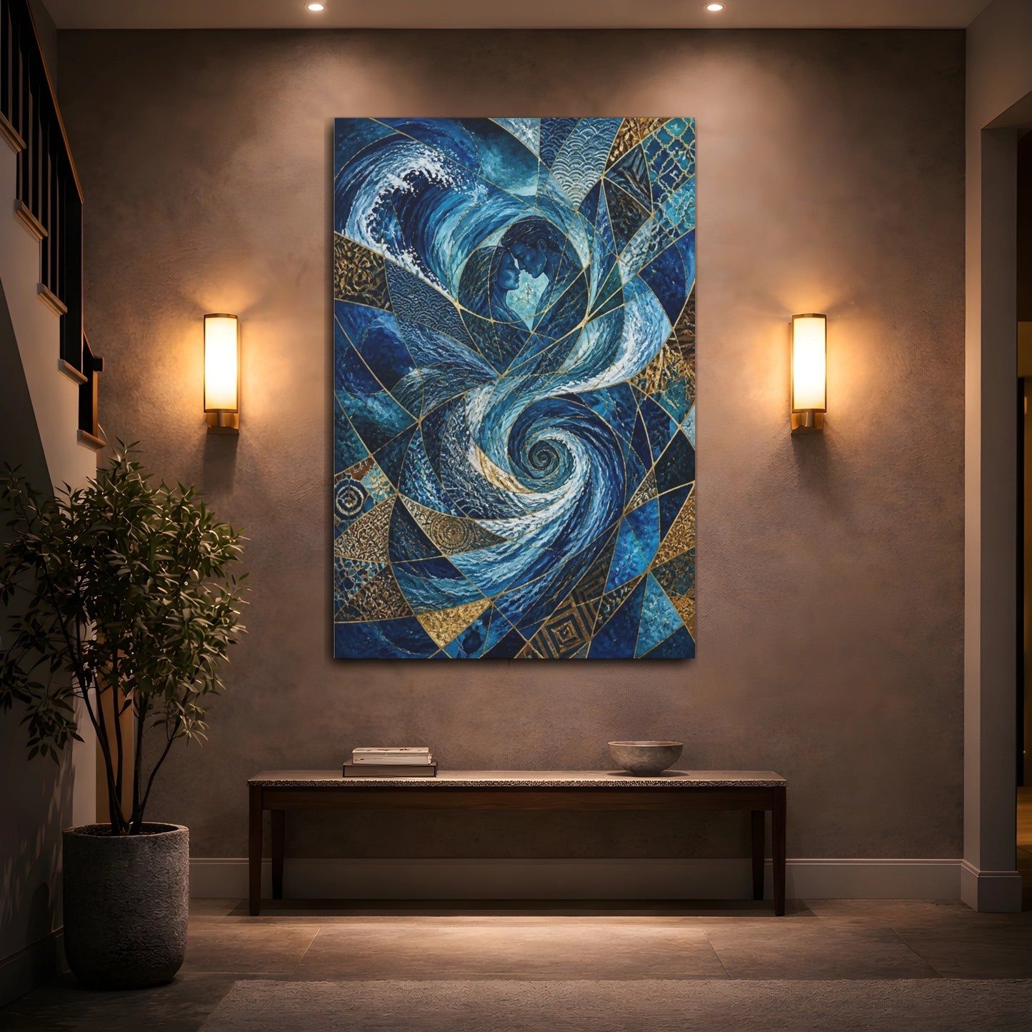 Mockup 2. Abstract Ocean Embrace shown as canvas print