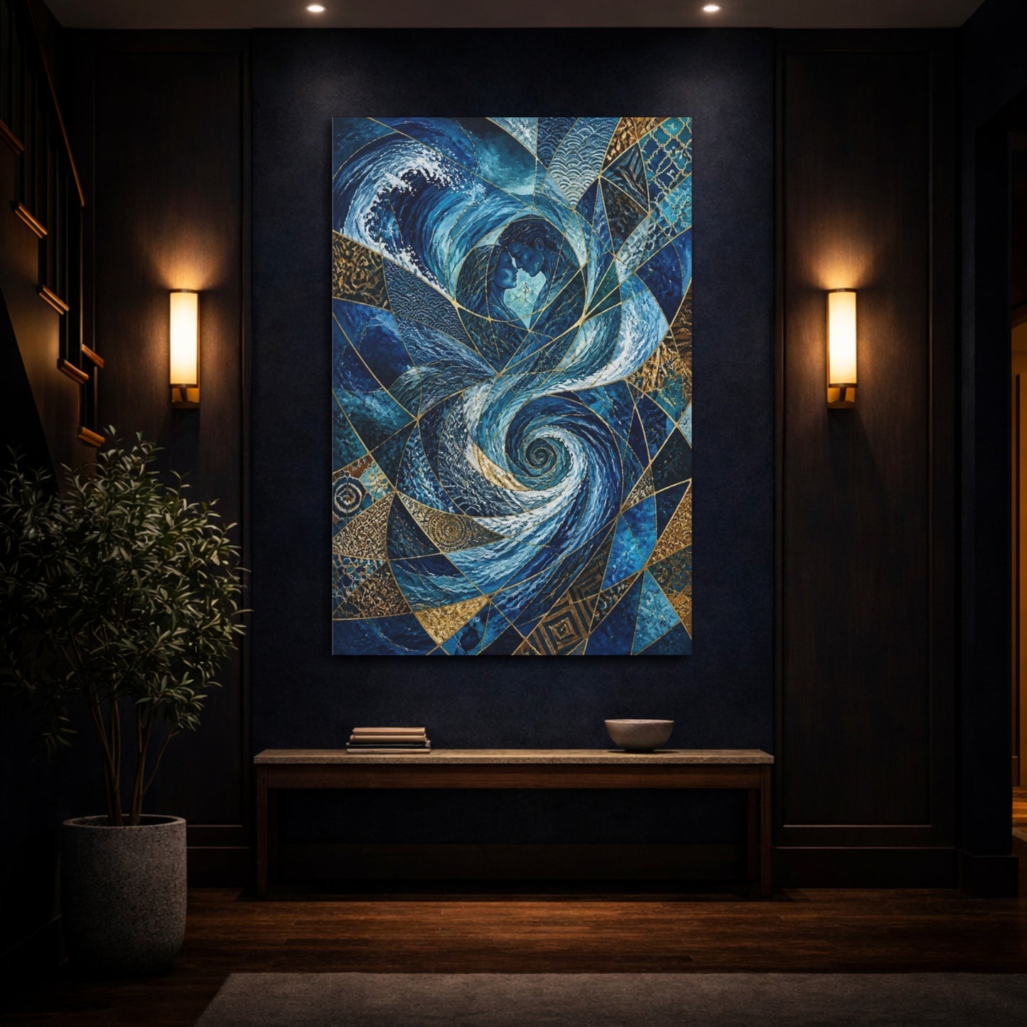 Mockup 4. Abstract Ocean Embrace shown as canvas print
