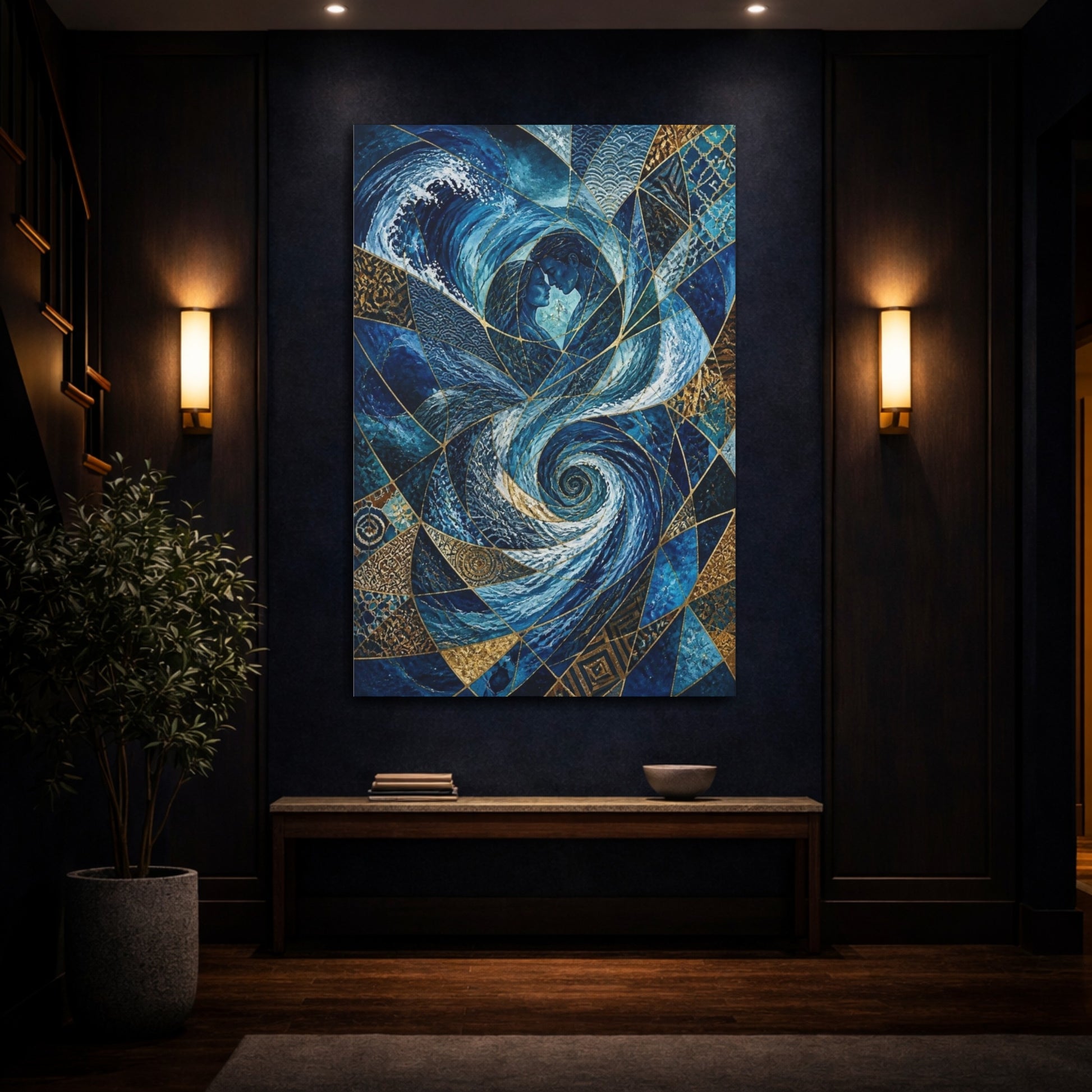Mockup 4. Abstract Ocean Embrace shown as canvas print