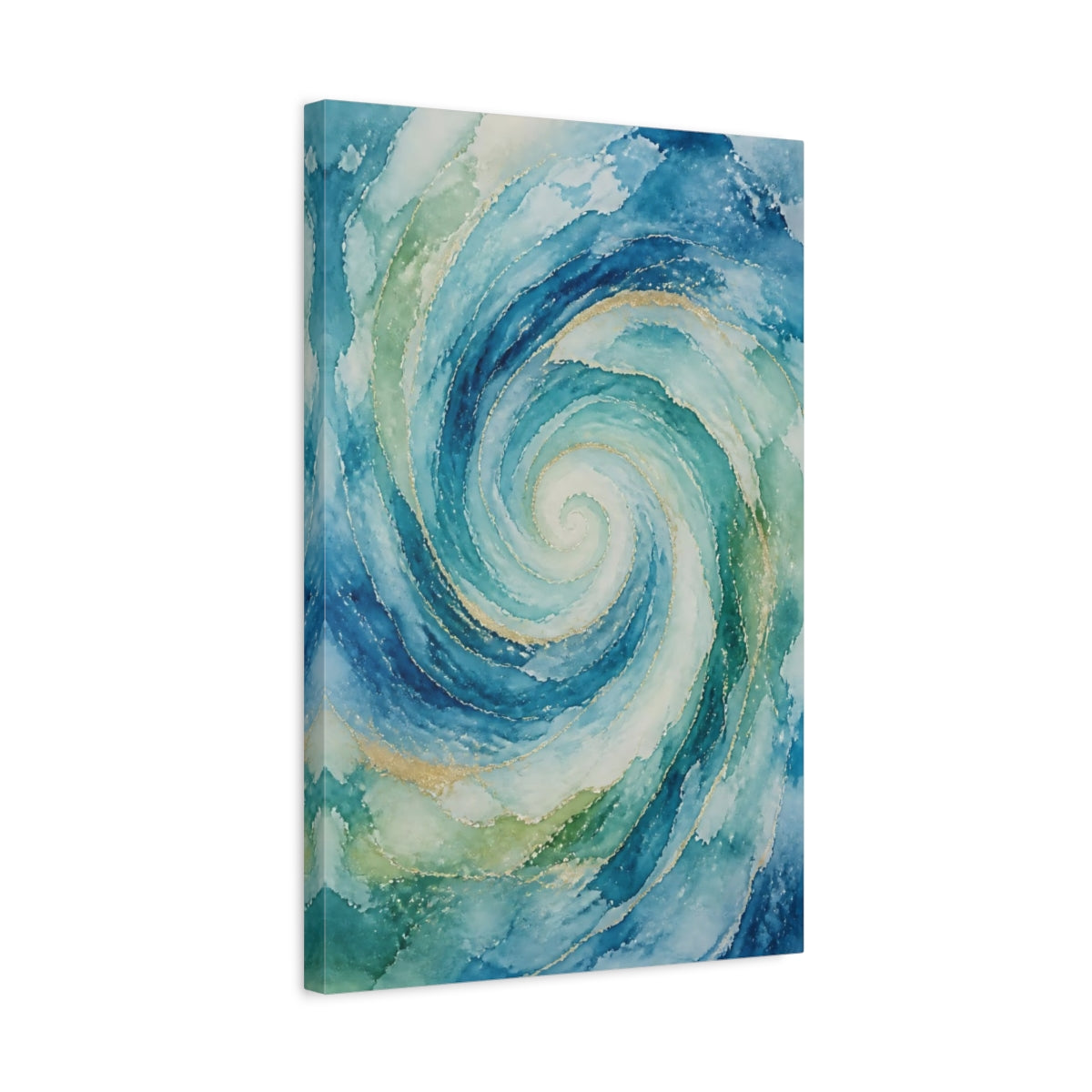 Side Mockup 3. Abstract Ocean Spiral shown as canvas print