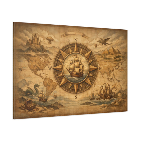 Abstract Old World Map shown as stretched canvas wall art