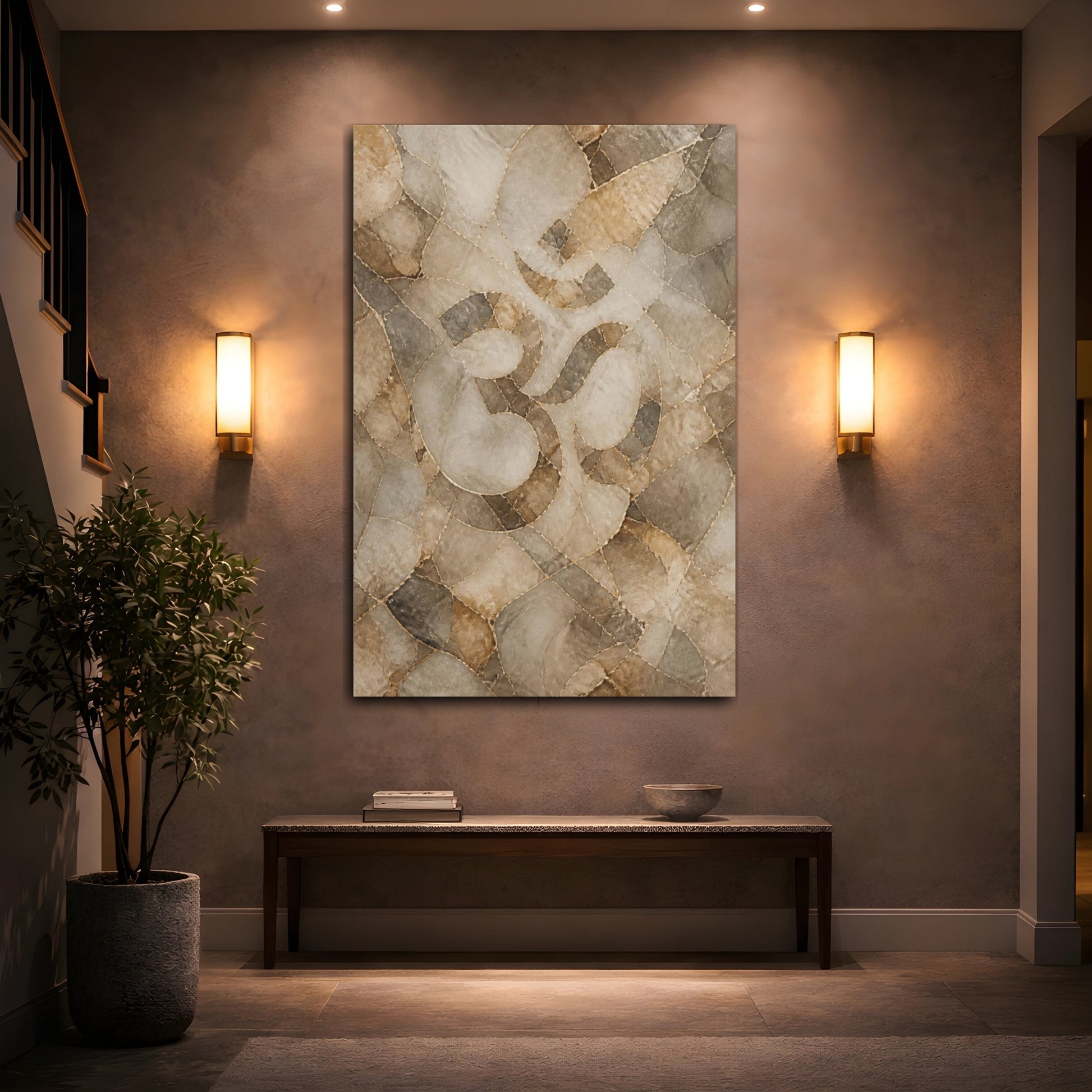Mockup 2. Abstract Om Symbol shown as canvas print