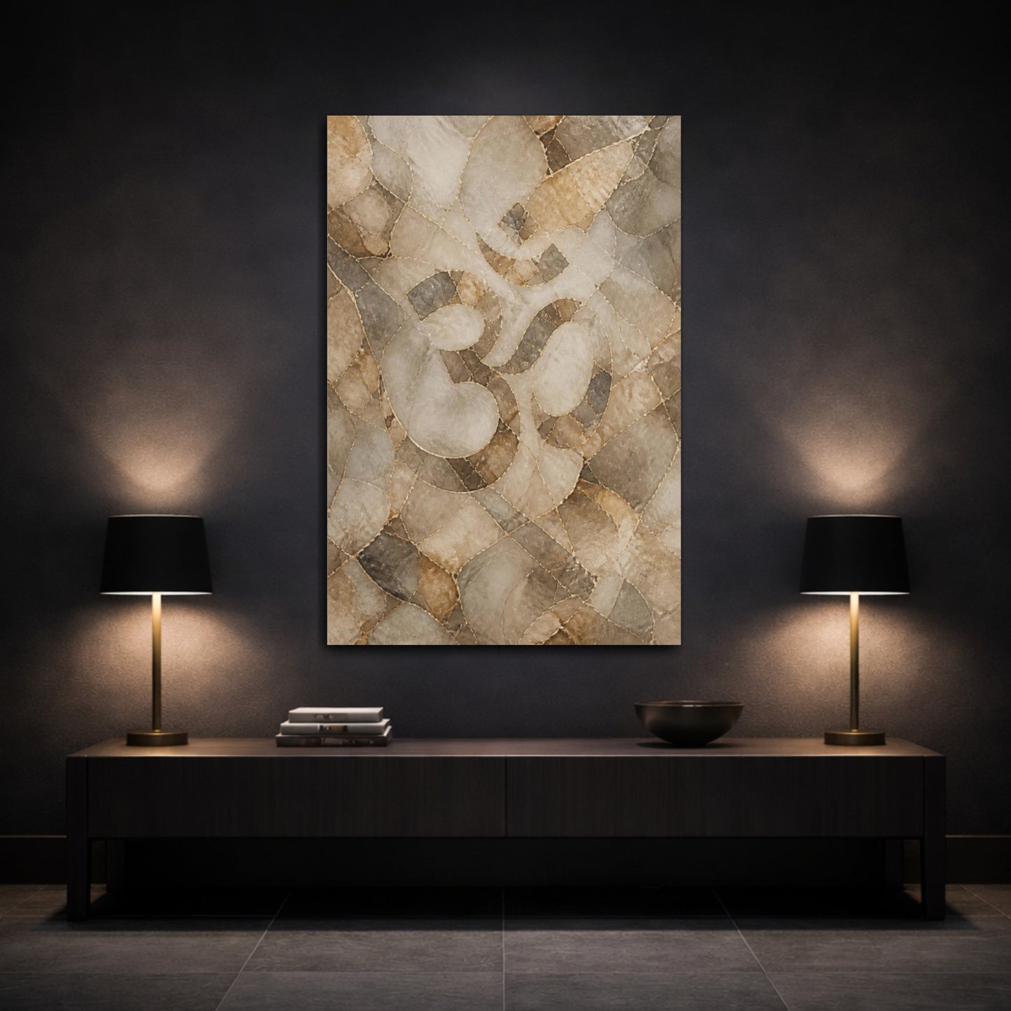 Mockup 3. Abstract Om Symbol shown as canvas print