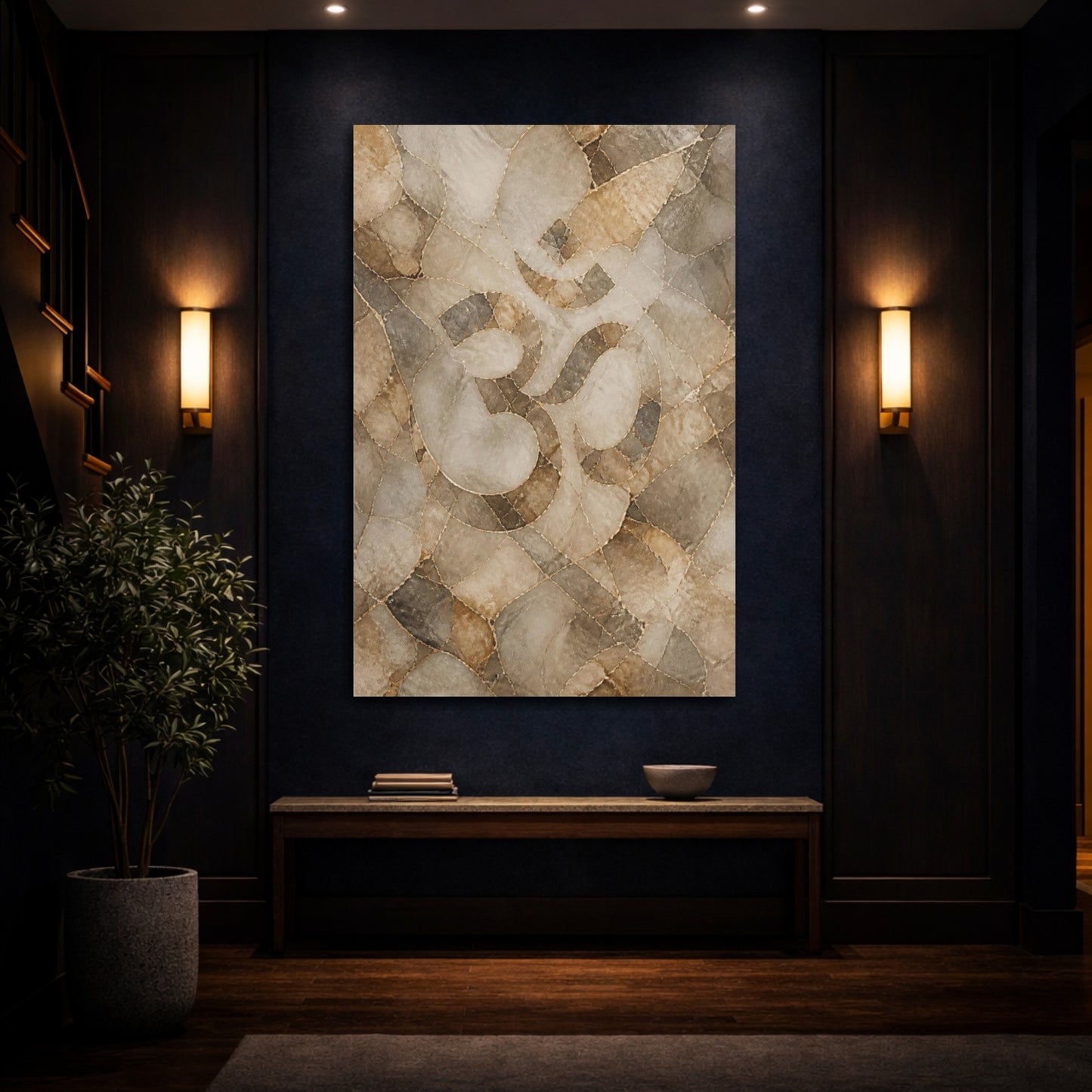 Mockup 4. Abstract Om Symbol shown as canvas print