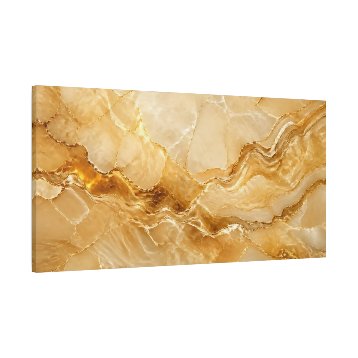 Main Mockup. Abstract Onyx Marble Gold And Cream shown as stretched canvas wall art
