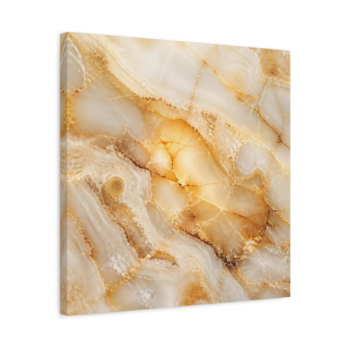 Side Mockup 5. Abstract Onyx Texture Gold And White Onyx shown as stretched canvas wall art