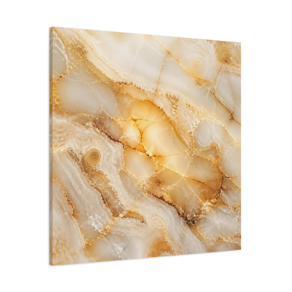Side Mockup 1. Abstract Onyx Texture Gold And White Onyx shown as stretched canvas wall art