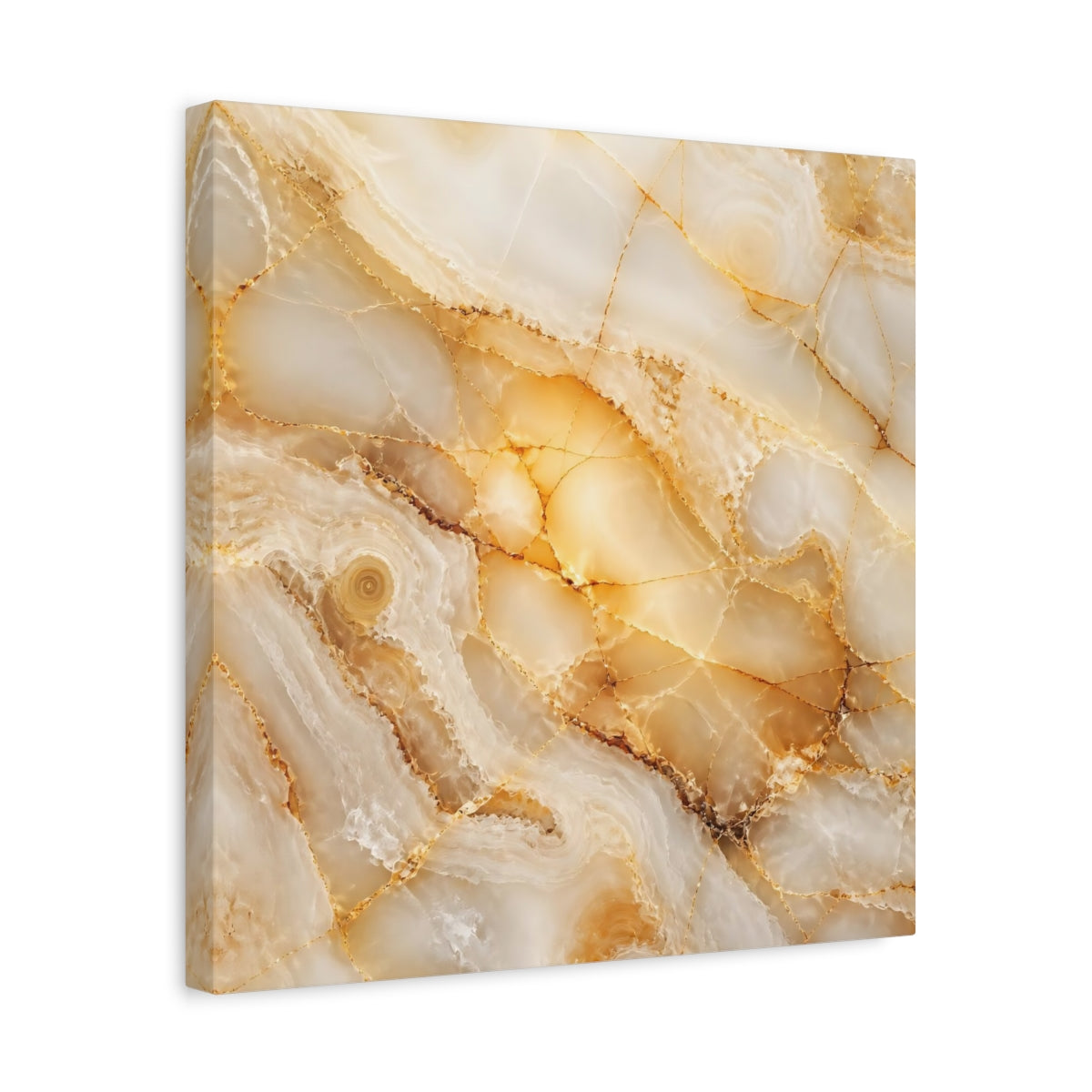 Side Mockup 6. Abstract Onyx Texture Gold And White Onyx shown as stretched canvas wall art