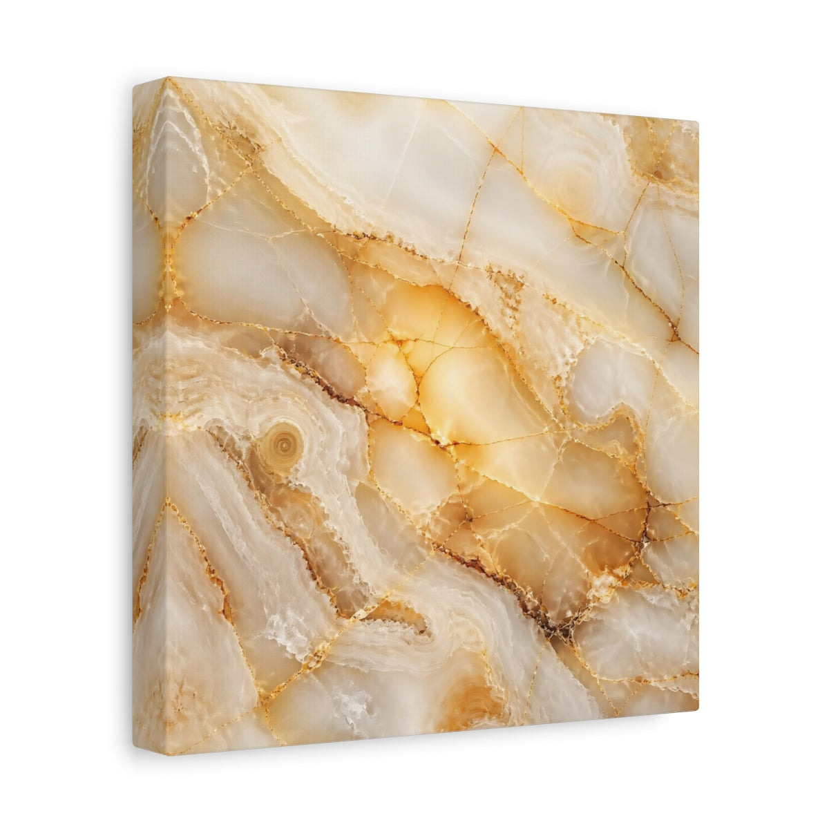 Side Mockup 9. Abstract Onyx Texture Gold And White Onyx shown as stretched canvas wall art