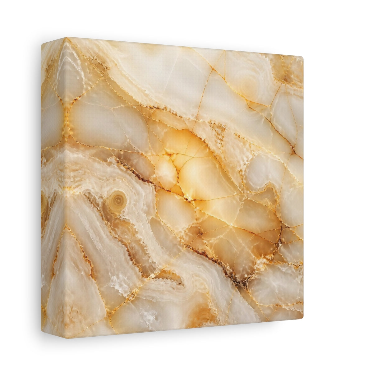 Side Mockup 2. Abstract Onyx Texture Gold And White Onyx shown as stretched canvas wall art