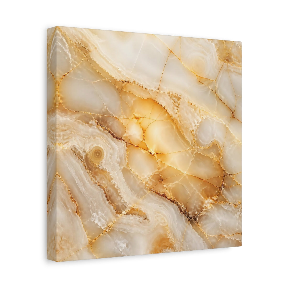 Side Mockup 8. Abstract Onyx Texture Gold And White Onyx shown as stretched canvas wall art
