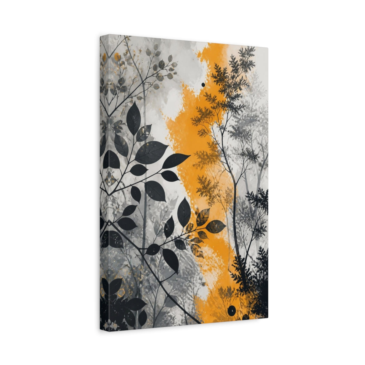Side Mockup 4. Abstract Orange Foliage shown as canvas print