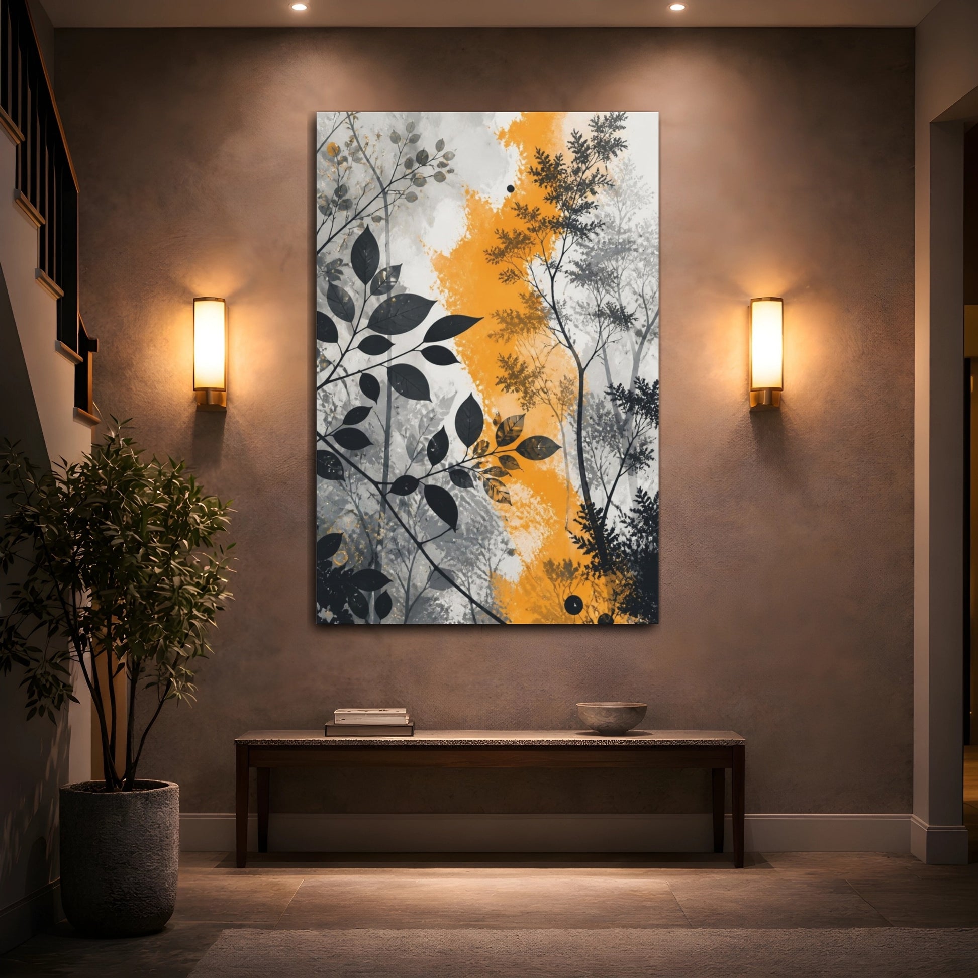 Mockup 2. Abstract Orange Foliage shown as canvas print