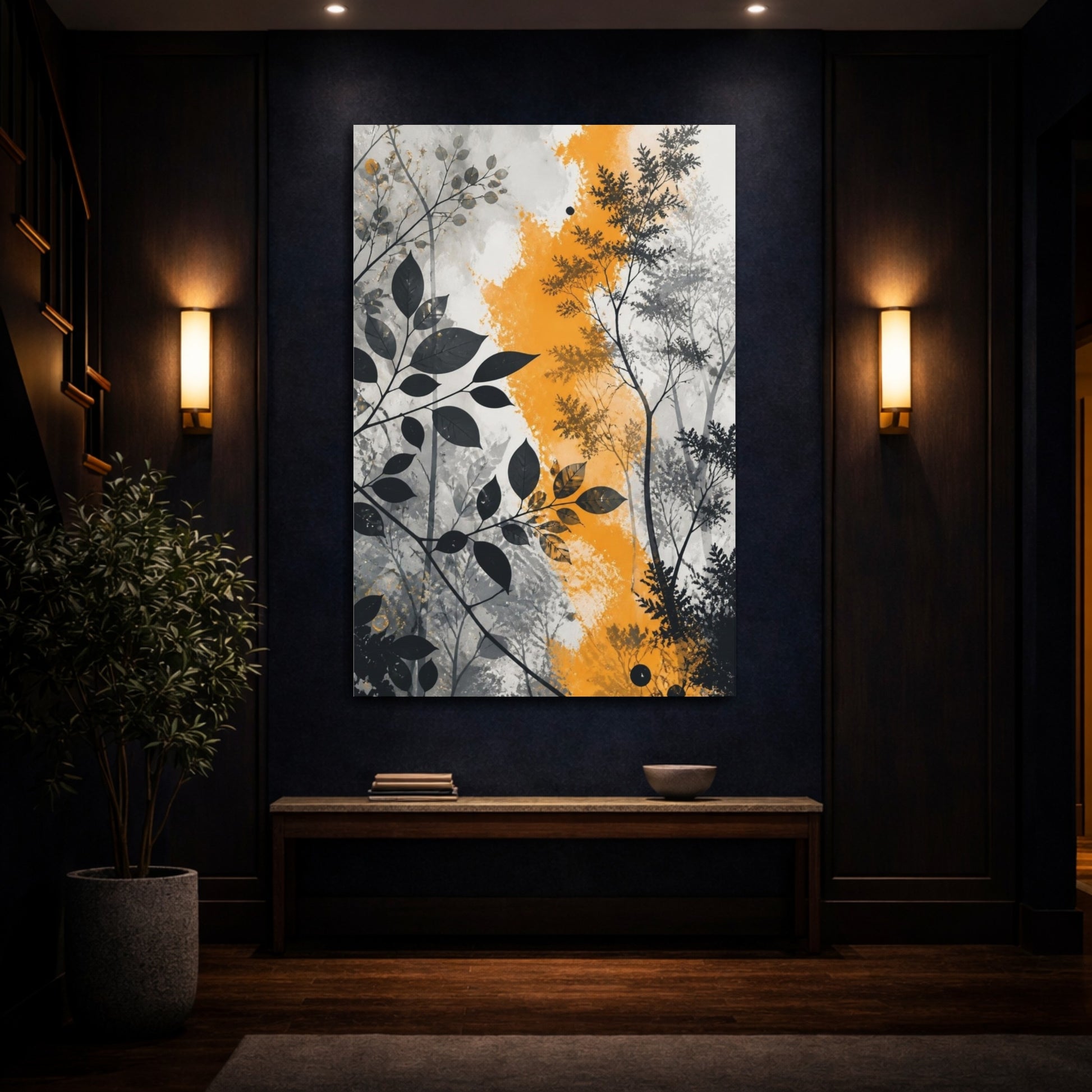 Mockup 4. Abstract Orange Foliage shown as canvas print