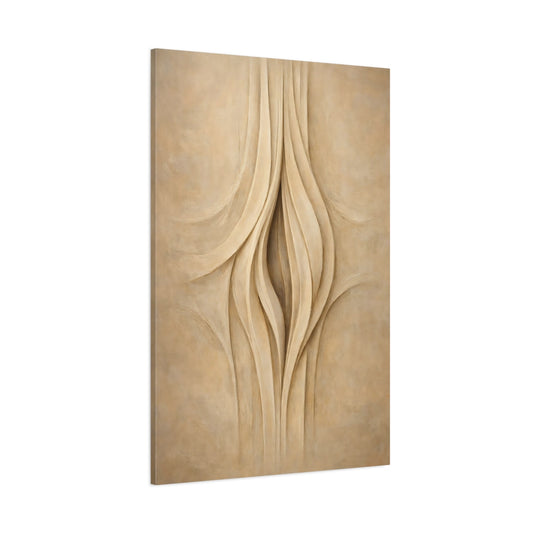 Main Mockup. Abstract Organic Curves Beige And Cream Abstract shown as stretched canvas wall art
