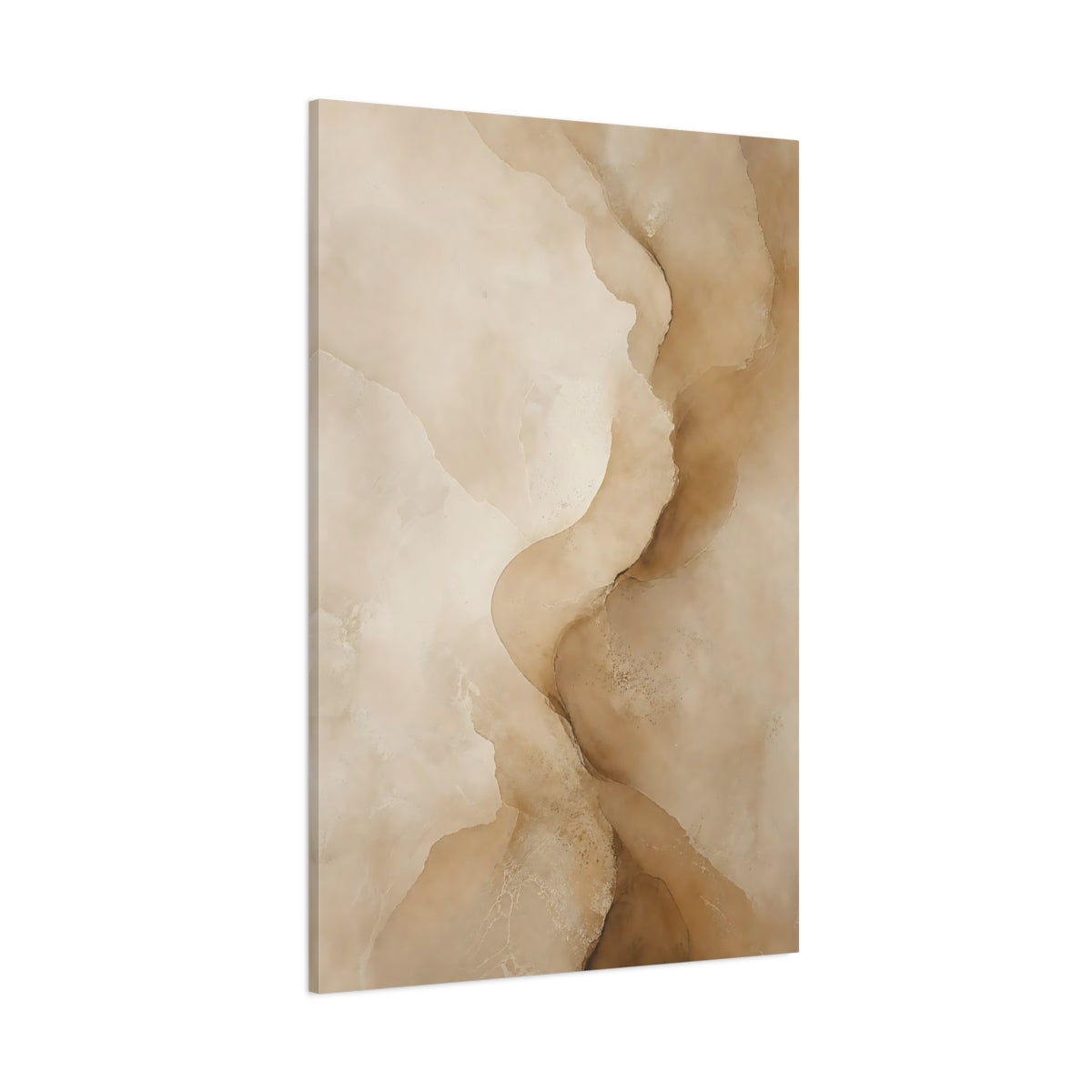 Side Mockup 1. Abstract Organic Forms Beige Brown Abstract shown as stretched canvas wall art