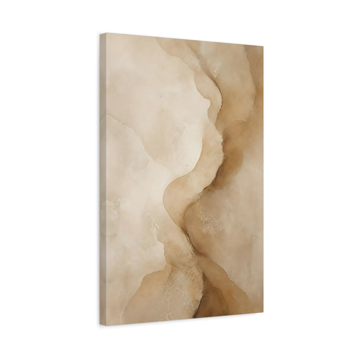 Side Mockup 3. Abstract Organic Forms Beige Brown Abstract shown as stretched canvas wall art