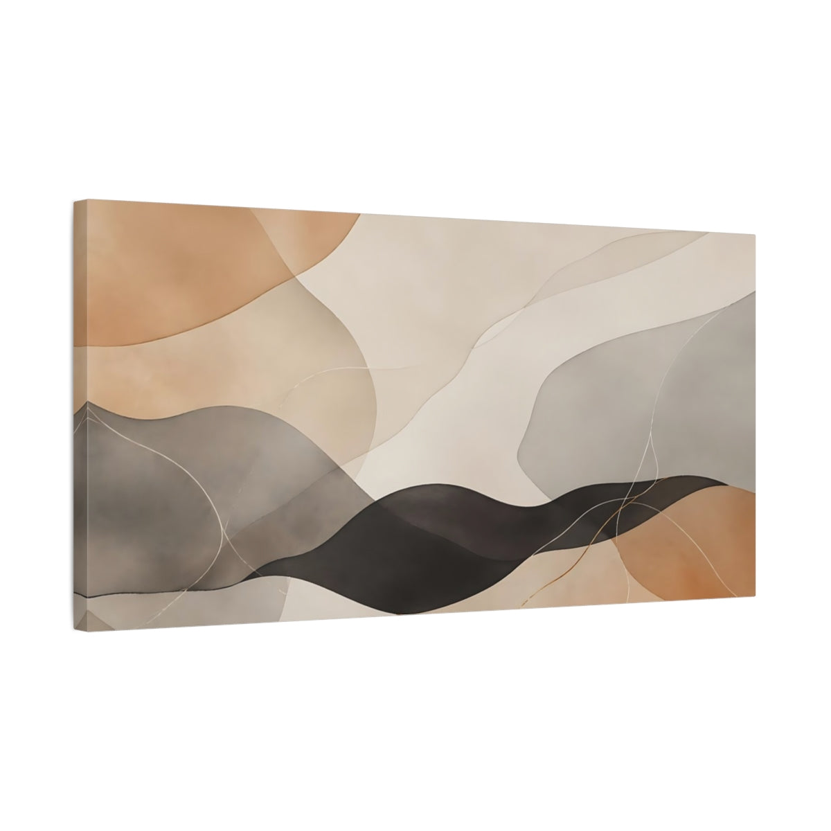 Side Mockup 1. Abstract Organic Shapes Brown And Black shown as stretched canvas wall art