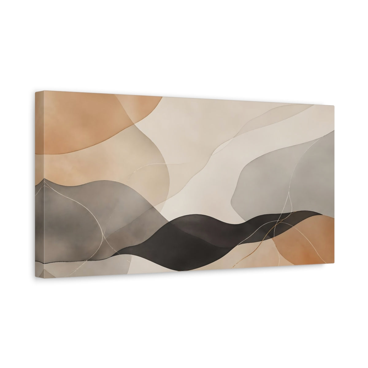 Side Mockup 3. Abstract Organic Shapes Brown And Black shown as stretched canvas wall art