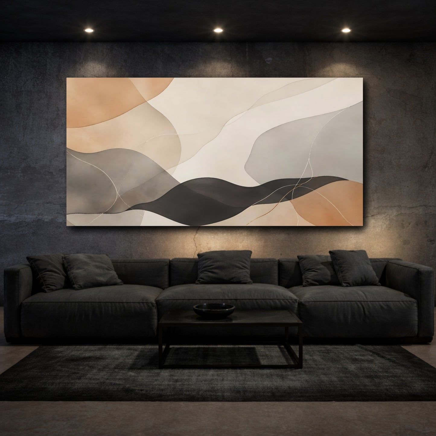 Mockup 2. Abstract Organic Shapes Brown And Black shown as stretched canvas wall art