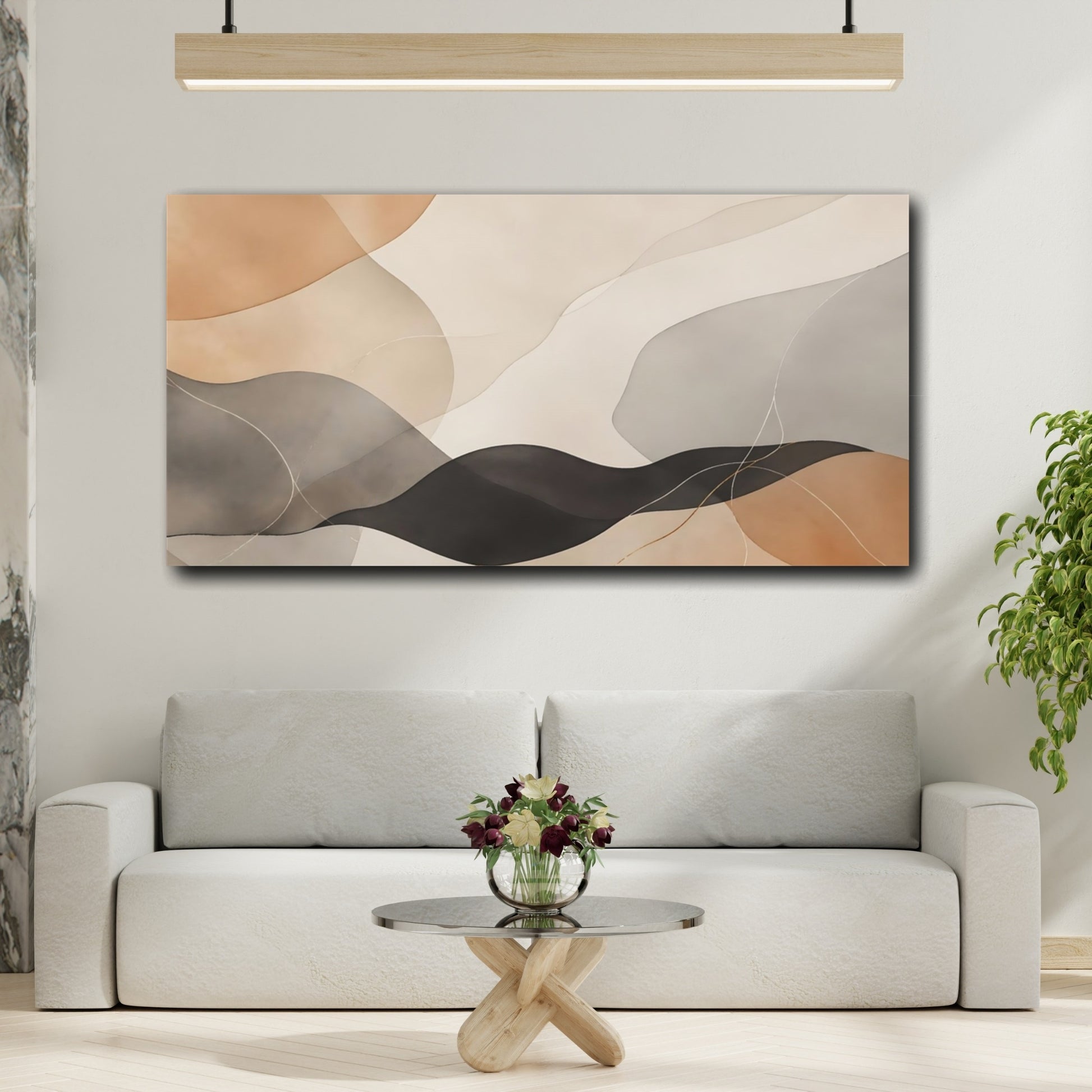 Mockup 3. Abstract Organic Shapes Brown And Black shown as stretched canvas wall art