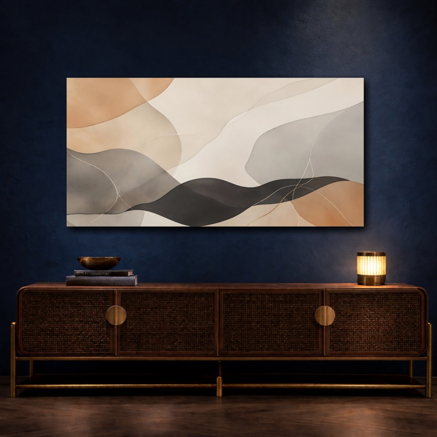 Mockup 4. Abstract Organic Shapes Brown And Black shown as stretched canvas wall art