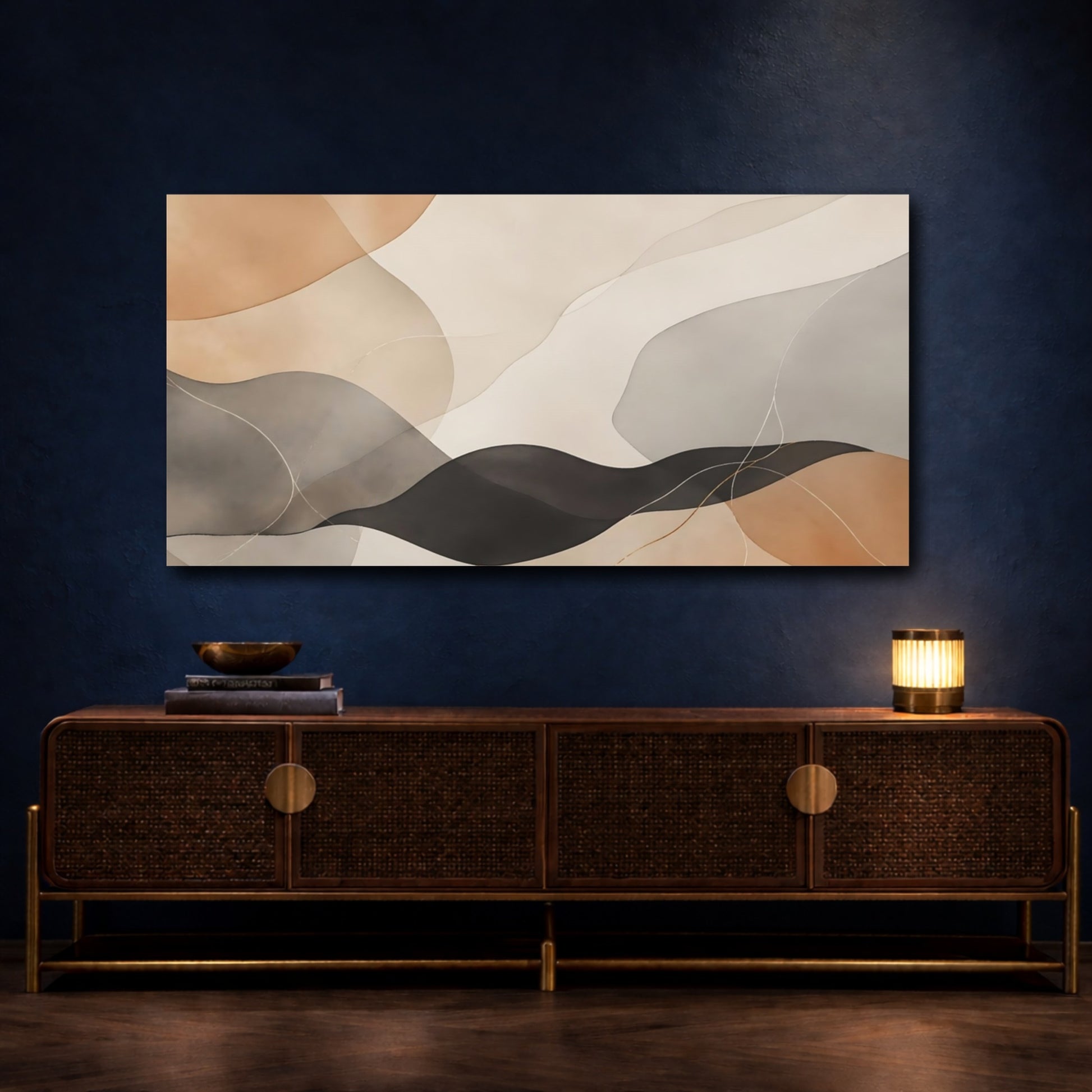 Mockup 4. Abstract Organic Shapes Brown And Black shown as stretched canvas wall art