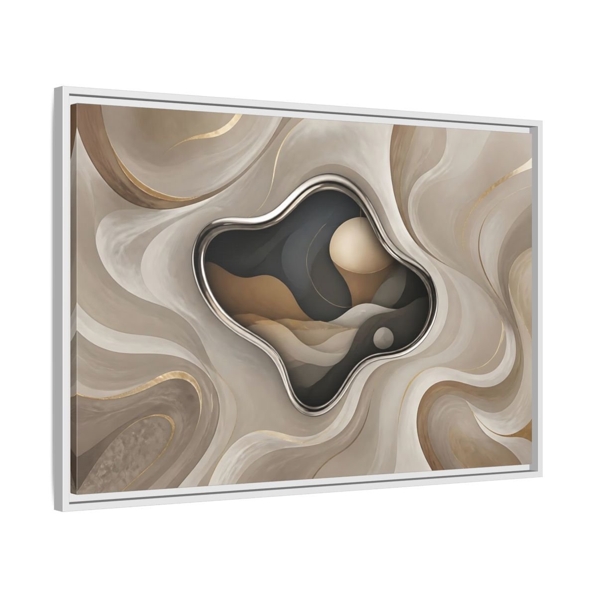 Abstract Organic Shapes Metallic Curves Framed Canvas Print – Modern Living Room, Large Wall - YesArtYes