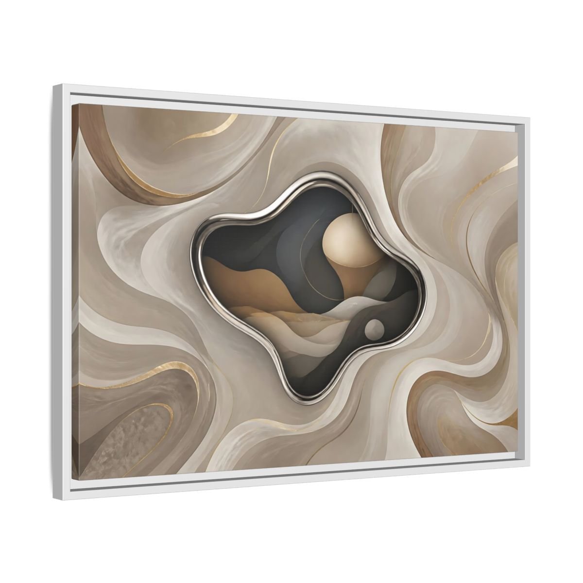 Abstract Organic Shapes Metallic Curves Framed Canvas Print – Modern Living Room, Large Wall - YesArtYes