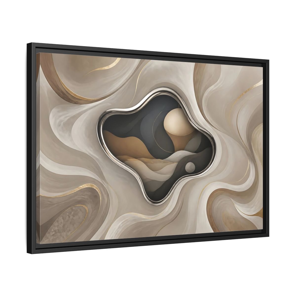 Abstract Organic Shapes Metallic Curves Framed Canvas Print – Modern Living Room, Large Wall - YesArtYes