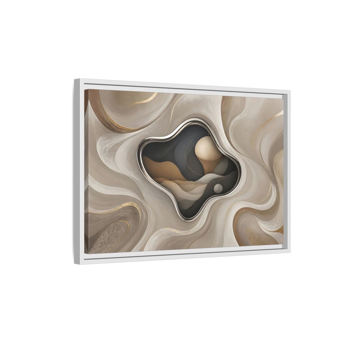 Abstract Organic Shapes Metallic Curves Framed Canvas Print – Modern Living Room, Large Wall - YesArtYes