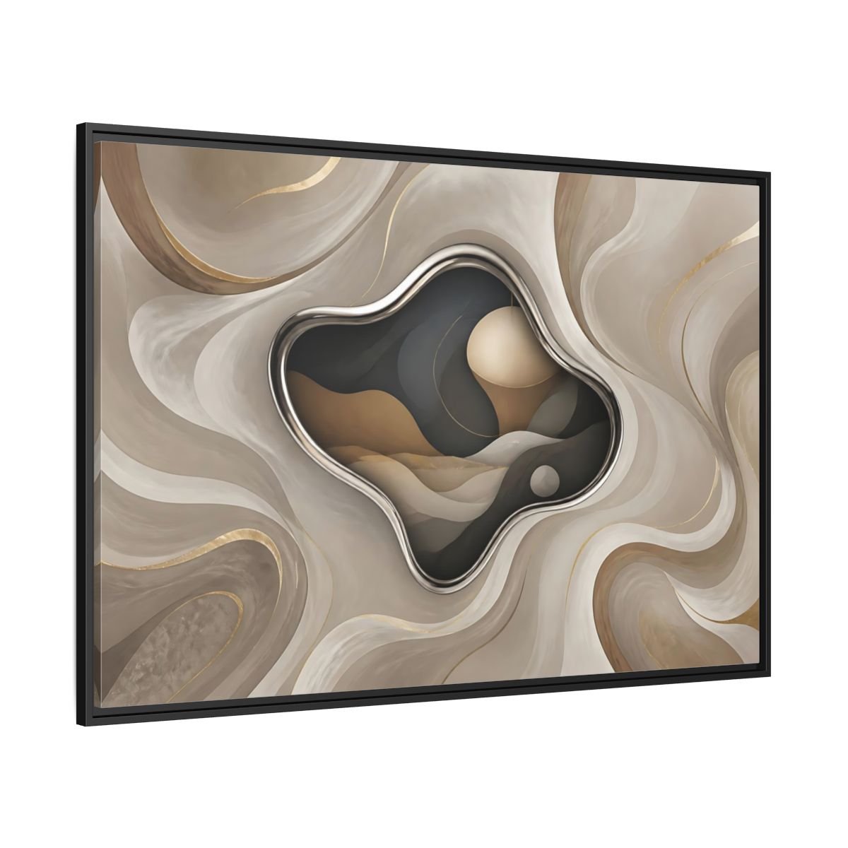 Abstract Organic Shapes Metallic Curves Framed Canvas Print – Modern Living Room, Large Wall - YesArtYes