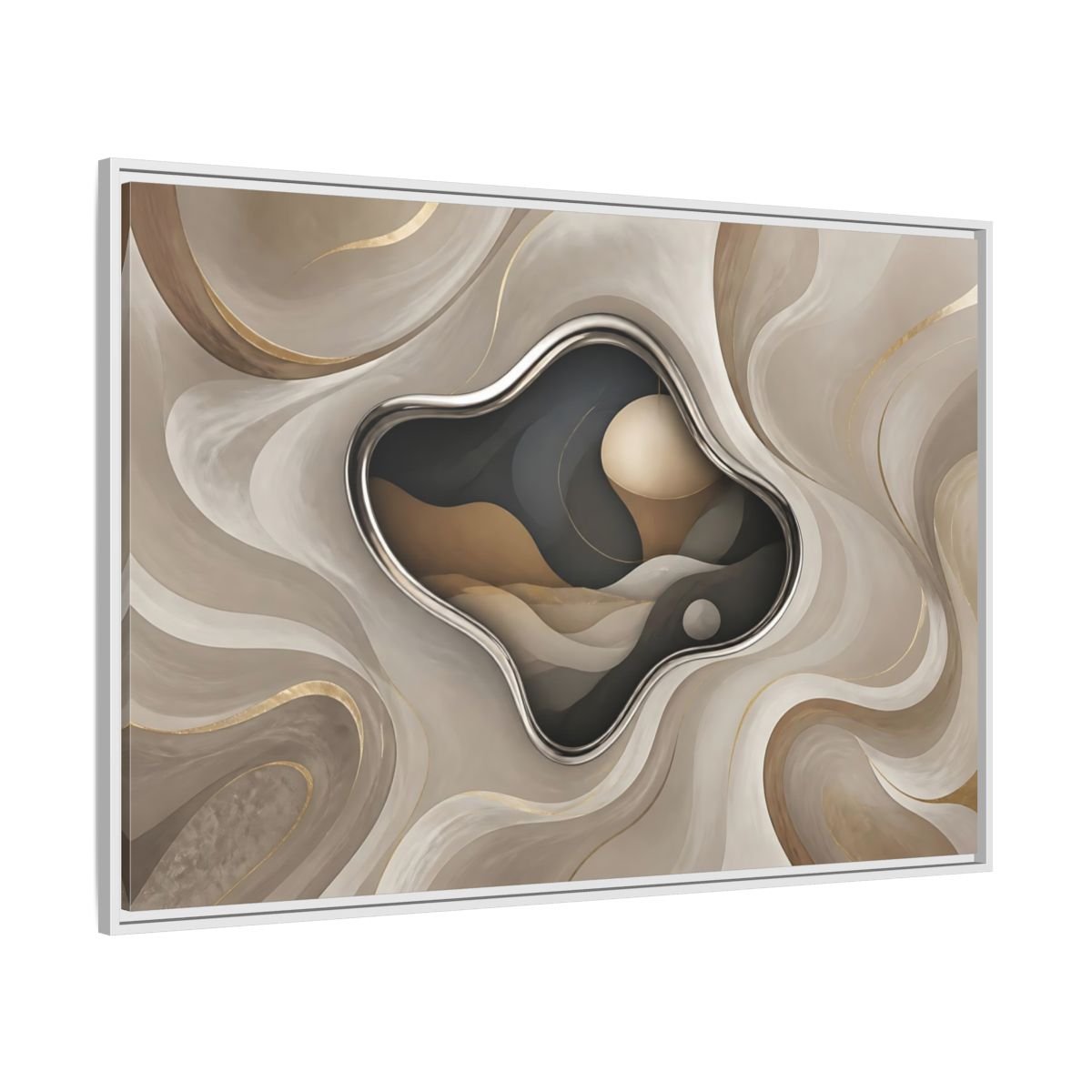 Abstract Organic Shapes Metallic Curves Framed Canvas Print – Modern Living Room, Large Wall - YesArtYes