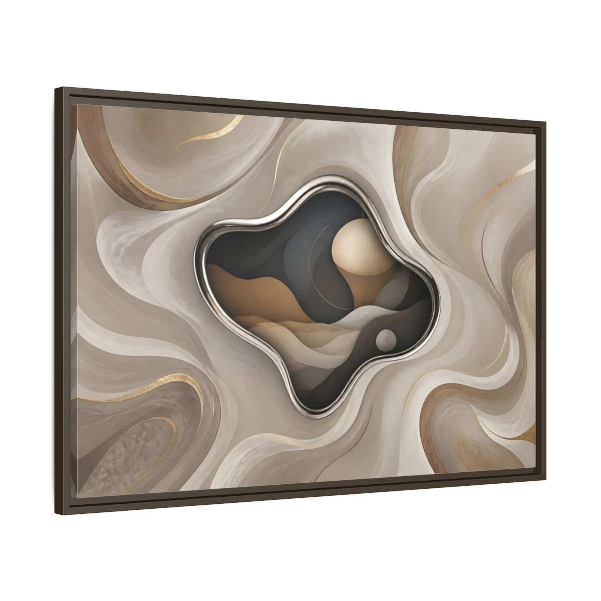 Abstract Organic Shapes Metallic Curves Framed Canvas Print – Modern Living Room, Large Wall - YesArtYes