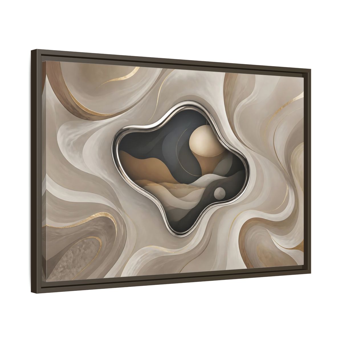 Side Mockup 11. Abstract Organic Shapes Abstract Metallic Curves shown as framed canvas print